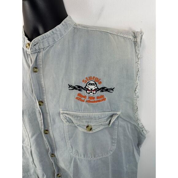 Sturgis 2002 Denim Cutoff Denim Vest Light Wash Y2K Moto Biker Size Large - Picture 11 of 13